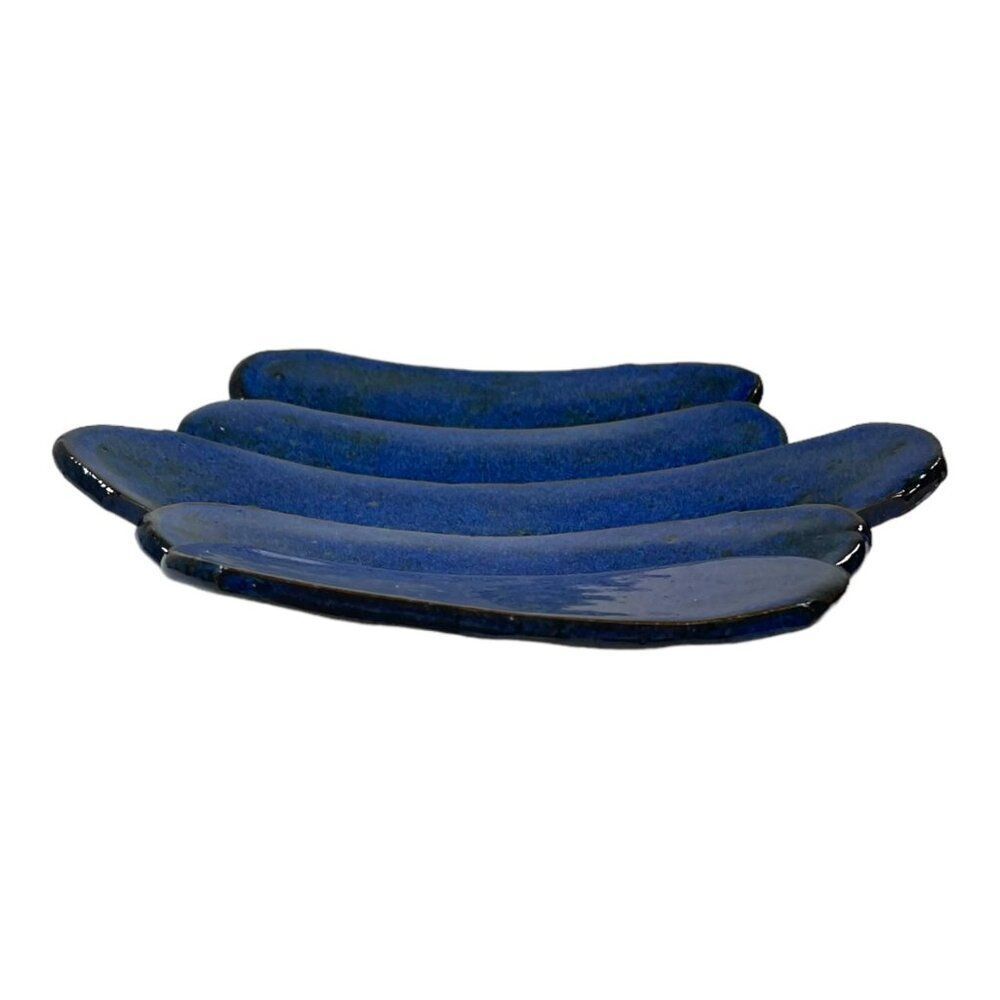 Studio Pottery Cobalt Blue MCM Trinket Tray Dish Signed Jewelry Keys Plate By PE